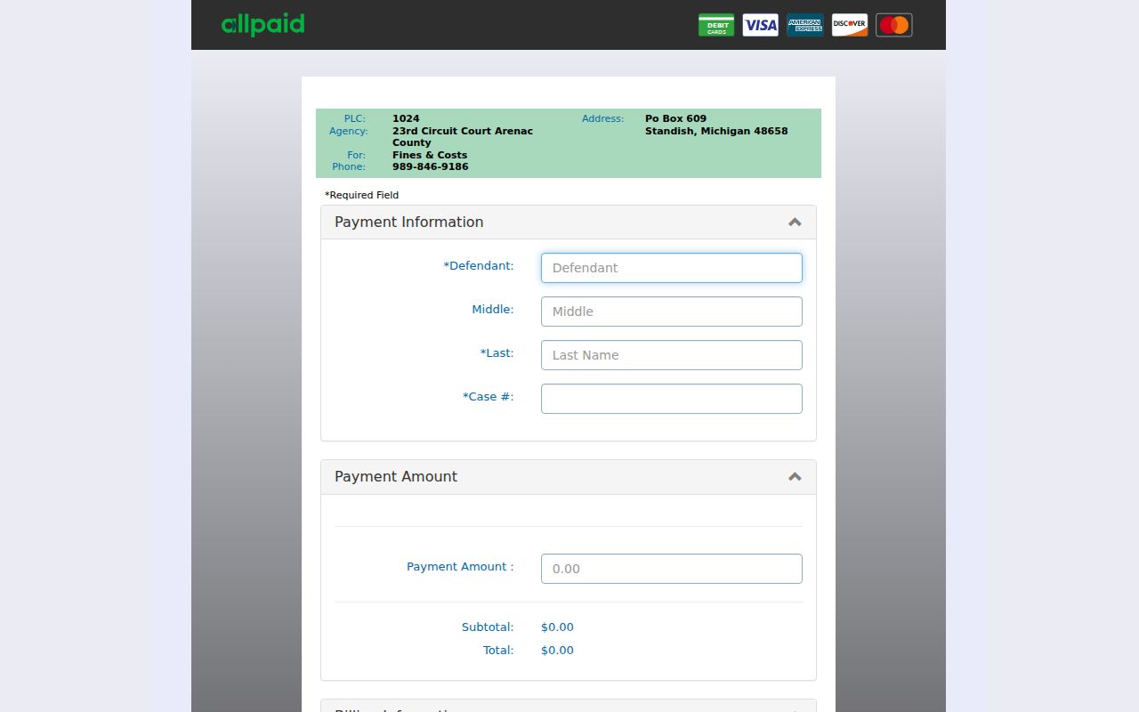 Arenac County court calendar payment-channel source image, not a hearing calendar