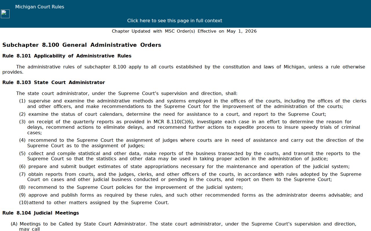 Arenac County court records source image for Michigan Court Rules Chapter 8