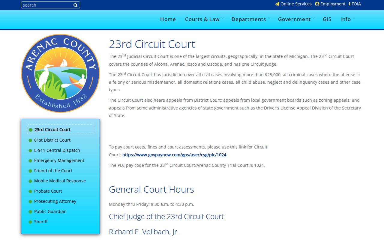 Arenac County criminal docket 23rd Circuit Court records