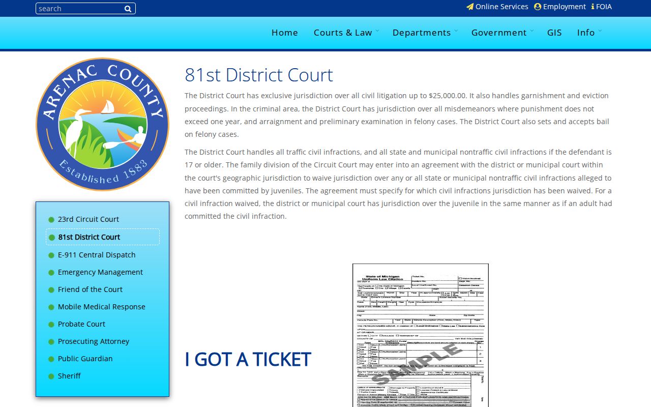 Arenac County criminal docket 81st District Court records