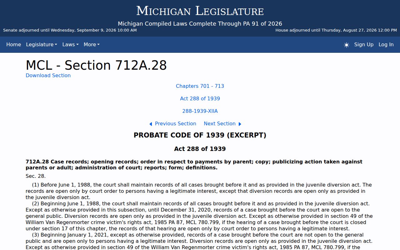 Arenac County criminal docket juvenile record access law