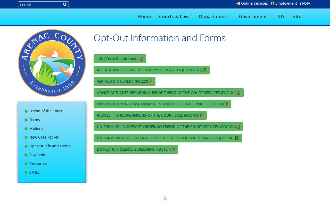 Arenac County court docket handouts and record access resource