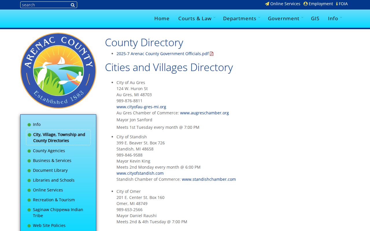 Arenac County court docket city directory resource