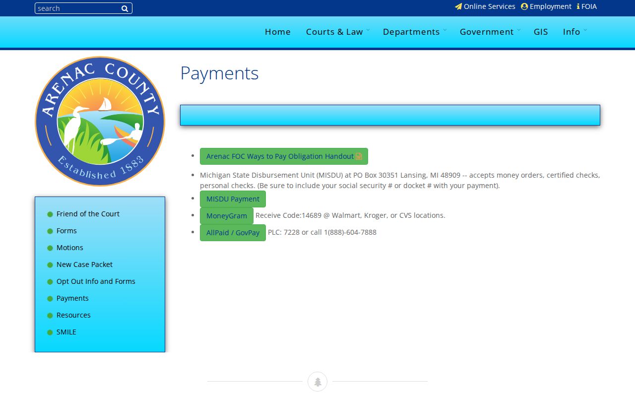 Arenac County traffic court records payment information